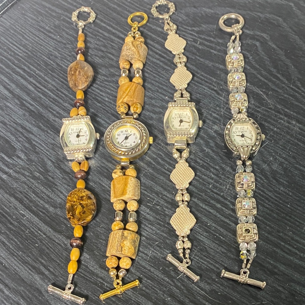 Geneva Watch beaded bands Set of 4 with Silver and Brown Accents untested